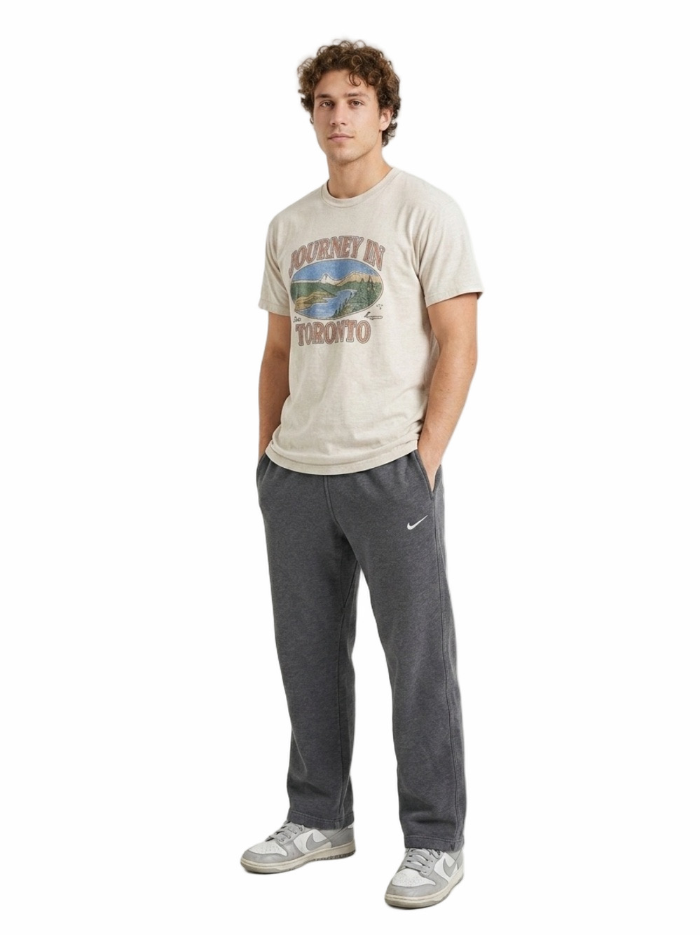 Nike Vintage Men Large Charcoal Gray Straight Leg Sweatpants with White Swoosh